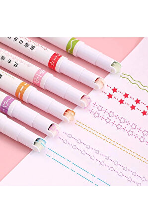 Desenli Silindir Fineliner Kalem Ve Desenli Mühür Kalemi 6'lı Hediyelik Kalem Seti