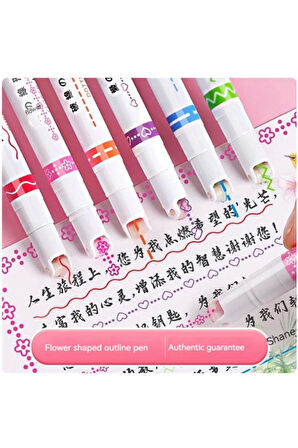 Desenli Silindir Fineliner Kalem Ve Desenli Mühür Kalemi 6'lı Hediyelik Kalem Seti