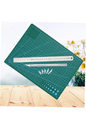 Çift Taraflı Kesim Altlığı A4 Kesim Matı Kretuar Bıçağı 5 Yedek Çelik Cetvel 30 cm A4 Kesim Seti