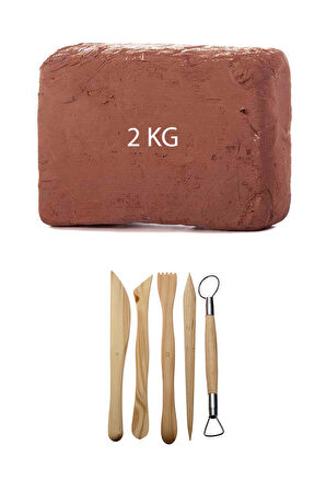 Kahve Çamur Kırmızı Kil Seramik Hamuru 2 kg Ebeşuar Seti Seramik Şekillendirme Seti