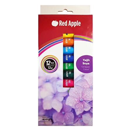 Red Apple Tüp Yağlı Boya Seti 12 Ml 12'li 35x50 Tuval Seti Metal Spatül Zemin Fırça Resim Paleti