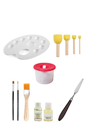 Resim Paleti Ponpon Fırça Düz Yuvarlak Fırça Resim Yağı Terebentin Su Kabı Metal Spatül Zemin Fırça