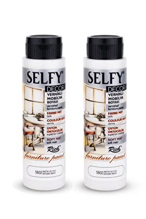 Rich Selfy Decor Antik Beyaz 1000 cc (1400 gr) Vernikli Boya Dolap Boyama Seti Mobilya Boyası Set
