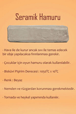 Beyaz Seramik Hamuru 1 kg Kil Ebeşuar Seti 6x15 ml Akrilik Seti Düz Fırça Seramik Kili Oyun Hamuru