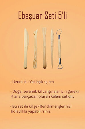 Beyaz Seramik Hamuru 1 kg Kil Ebeşuar Seti 6x15 ml Guaj Seti Seramik Kil Ahşap Merdane Oyun Hamuru