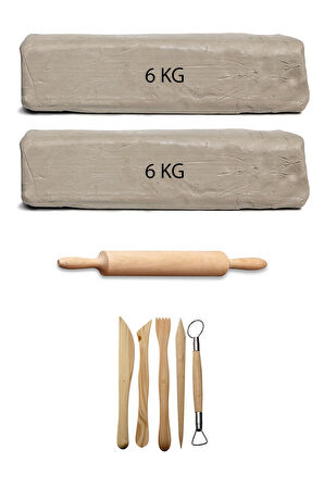 Beyaz Seramik Hamuru 12 Kg Ebeşuar Seti Ahşap Merdane Kil Seti Seramik Çamuru Seti