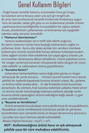 Beyaz Seramik Hamuru 6 Kg Kil Ebeşuar Seti 6x15 ml Akrilik Set 100 ml Vernik Ahşap Merdane Zımpara