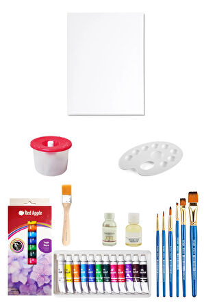 Red Apple Tüp Yağlı Boya Seti 12 ml 12'li 25x35 Tuval Seti