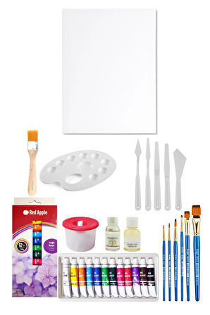 Tüp Yağlı Boya Seti 12'li Plastik Spatula Seti 6'lı 35x50 Tuval Seti