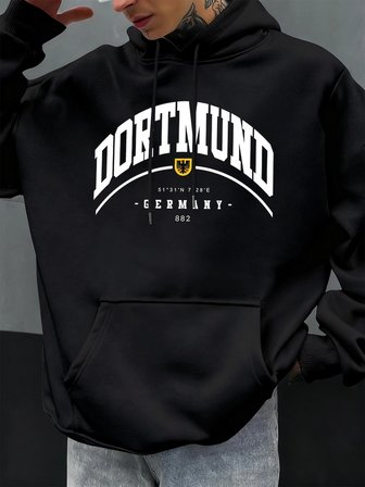 Dortmund Almanya Mektup Desen Sonbahar Hoody Erkekler Rahat Büyük Boy Kapüşonlular Moda Polar