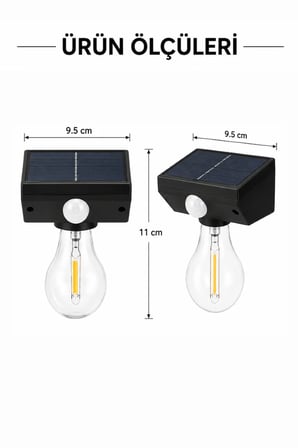 Solar LED Bahçe Lambası Hareket Sensörlü Güneş Enerjili Dış Mekan Duvar Aydınlatma Filament Ampullü