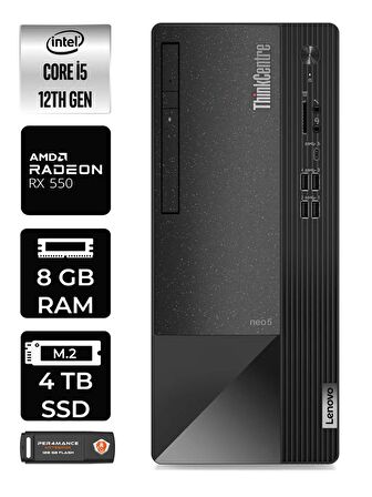 LENOVO Neo 50T i5 12400 8GB RAM 4TB SSD RX550/4GB W11HOME 11SE00BJTX MASAÜSTÜ PC & PER4 BELLEK