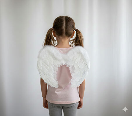 45×35 cm Beyaz Tüylü Melek Kanadı – Takma Lastikli Kostüm ve Fotoğraf Çekimi Aksesuarı