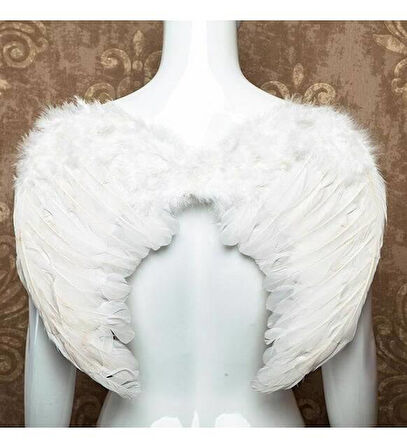45×35 cm Beyaz Tüylü Melek Kanadı – Takma Lastikli Kostüm ve Fotoğraf Çekimi Aksesuarı