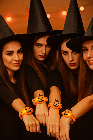 Halloween Cadılar Bayramı Bal Kabağı bileklik ışıklı 3 modlu esnek Her Kola Uyum Sağlar