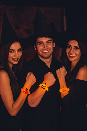 Halloween Cadılar Bayramı Bal Kabağı bileklik ışıklı 3 modlu esnek Her Kola Uyum Sağlar