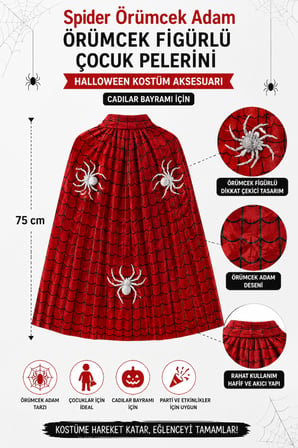 Spider Örümcek Adam Pelerin 75 cm Çocuk Halloween Kostüm Cadılar Bayramı Parti Örümcek Aksesuarı