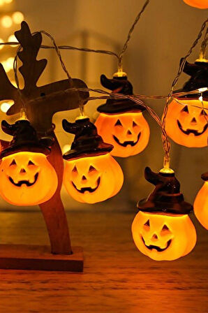 Halloween Led Işık Bal Kabağı Şapkalı 8 cm 10'lu