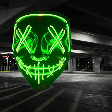 Halloween Cadılar Bayramı Maske Vendetta Neon Açık Yeşil Işıklı Parti Maskesi