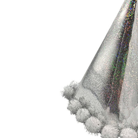 40 cm Baş Çevresi – 25 cm Hologramlı Gümüş Ponponlu Happy Birthday Doğum Günü Şapkası