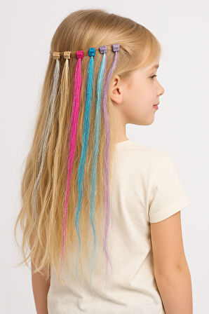 Tokalı Rengarenk Uzun saçlı 6 lı Kıskaç Tokalı Peruk Saç Toka 36cm