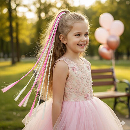 Tokalı Örgülü Saç 6 adet pembeli  Kıskaç Tokalı Peruk Saç Tokası 32 cm Uzunluk