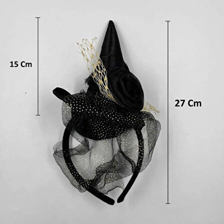 Halloween Cadılar Bayramı Taç Mini Cadı Şapkalı Tüllü Güllü Siyah 