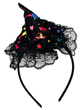 Halloween  Cadılar Bayramı Taç Mini Cadı Şapkası Tüllü Renkli Model Parti Aksesuarı