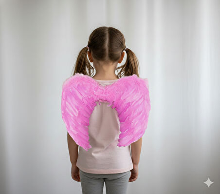 50×35 cm Pembe Tüylü Melek Kanadı – Büyük Boy Kostüm ve Fotoğraf Çekimi Aksesuarı