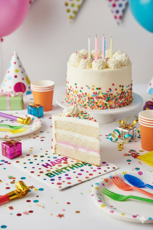Peçete Varaklı Happy Birthday yazı beyaz üst rengarenk