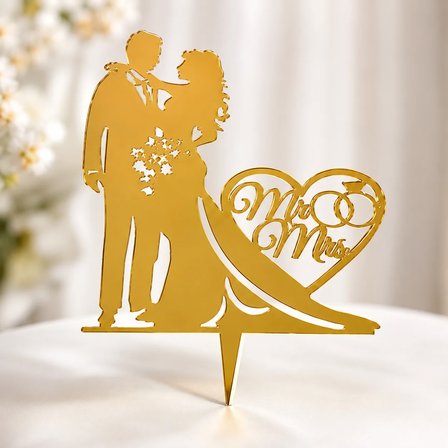 Bride Gelin Damat Pasta Üstü Plexi Çubuklu Nikah Düğün Pasta Süsü Dekoru
