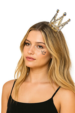 Metal Taç Taşlı Mini Taçlı Altın Gold Renkli Lüks Zarif Parti Tacı