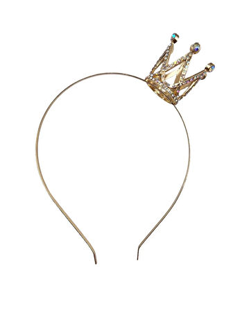 Metal Taç Taşlı Mini Taçlı Altın Gold Renkli Lüks Zarif Parti Tacı