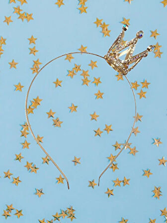 Metal Taç Taşlı Mini Taçlı Altın Gold Renkli Lüks Zarif Parti Tacı