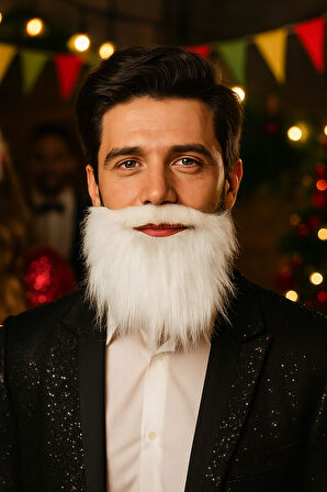 İnce Beyaz Takma Sakal Bıyık – Kostüm ve Yılbaşı Etkinlik Aksesuarı