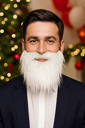 İnce Beyaz Takma Sakal Bıyık – Kostüm ve Yılbaşı Etkinlik Aksesuarı