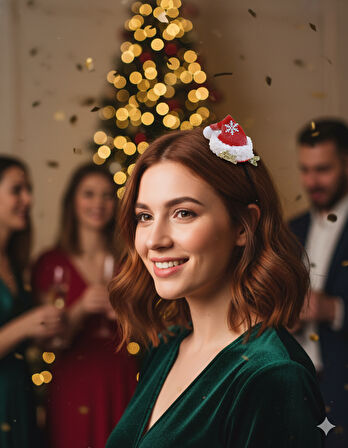 Kar Tanesi Figürlü Şapka Model Yılbaşı Tokası – Hediyelik Saç Aksesuarı