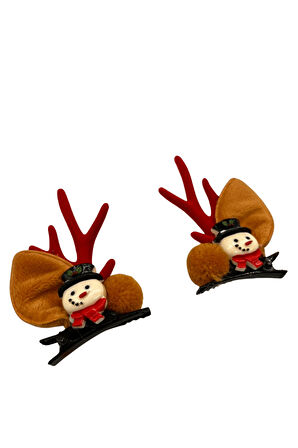 Geyik Boynuz Kulaklı 2'li Yılbaşı Toka Seti – Eğlenceli Hediyelik Saç Aksesuarı