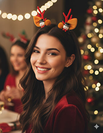 Geyik Boynuz Kulaklı 2'li Yılbaşı Toka Seti – Eğlenceli Hediyelik Saç Aksesuarı