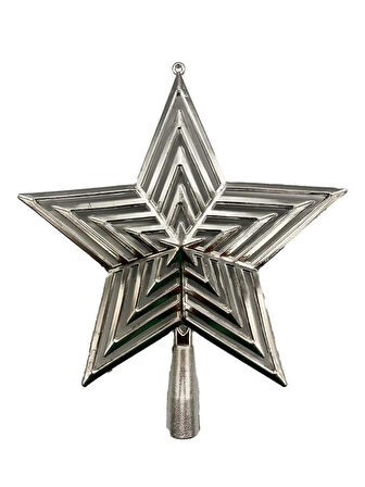 Yılbaşı Ağacı Tepelik - İç İçe Gümüş Yıldız, 23 cm
