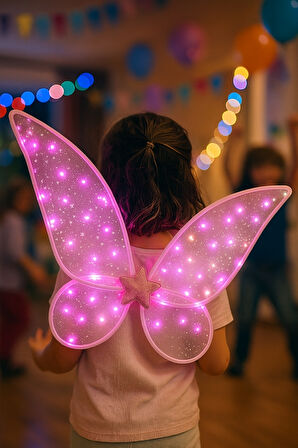 Peri Kanadı Ledli Işıklı Pembe Renkli  Peri Melek Kanadı  3 farklı fonksiyonlu ışık      