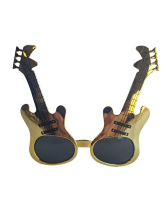 Parti Gözlük Gitar görünümlü altın gold renkli eğlenceli komik parti gözlüğü
