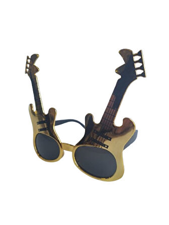Parti Gözlük Gitar görünümlü altın gold renkli eğlenceli komik parti gözlüğü