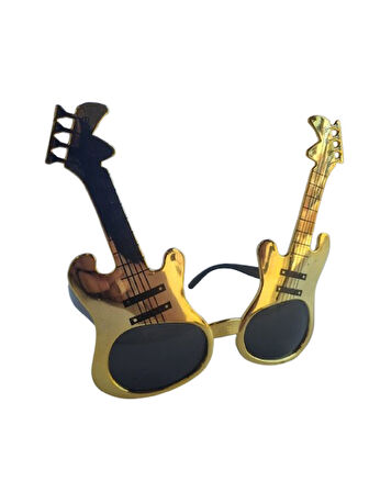Parti Gözlük Gitar görünümlü altın gold renkli eğlenceli komik parti gözlüğü