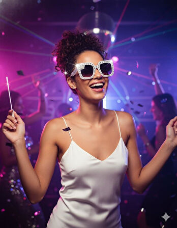 Parti Gözlük Çerçevesi Taşlı Beyaz kare Lüks Parti Aksesuarı