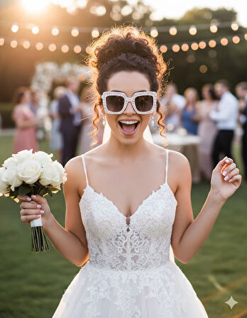 Parti Gözlük Çerçevesi Taşlı Beyaz kare Lüks Parti Aksesuarı