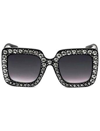 Parti Gözlük Çerçevesi Taşlı Siyah  kare Lüks Parti Aksesuarı