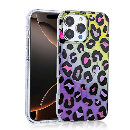 iPhone 16 Pro Kılıf Magsafe Şarj Özellikli Desenli Leopar Jago Kapak