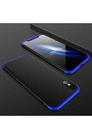 Apple iPhone X Uyumlu Kılıf Ays Kapak Siyah-Mavi