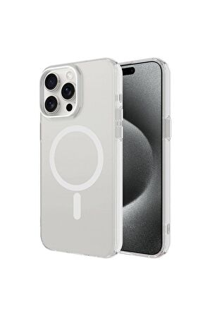Apple iPhone 15 Pro Max Uyumlu Kılıf Magsafe Şarj Özellikli Buzlu Transparan C-Pro Sert Kapak Renksiz